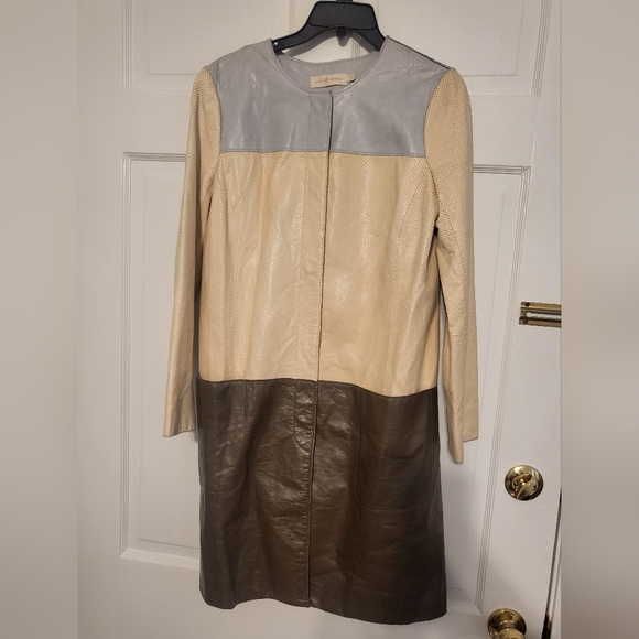 Tory Burch Leather Colorblock Pattern Coat size 8 - Picture 2 of 8